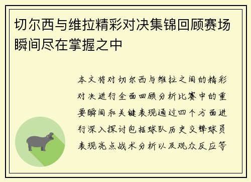 切尔西与维拉精彩对决集锦回顾赛场瞬间尽在掌握之中